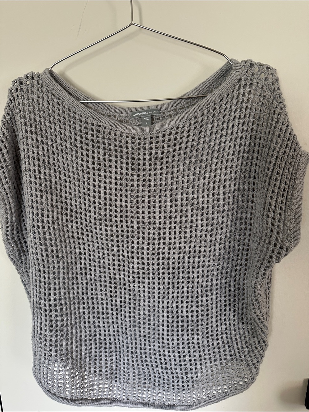 James Perse Open-Weave Short Sleeve Sweater - Light Gray